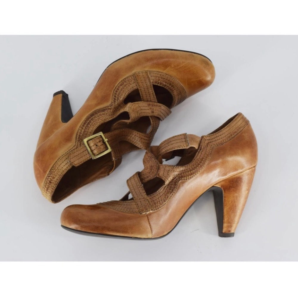 Miz Mooz 'Soho' Leather Bootie Steampunk Antiqued Mary Jane Brown SZ 8.5 Women's